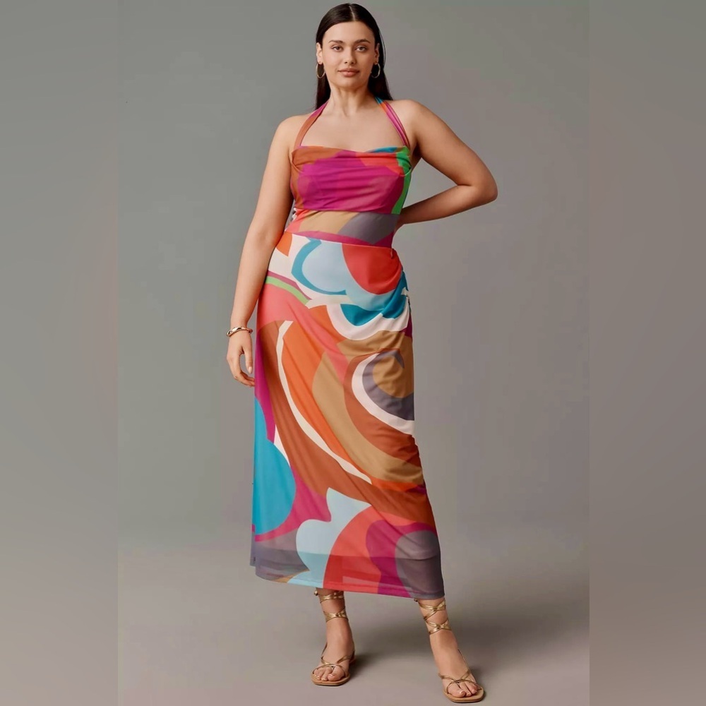 NWT! By Anthropologie Square-Neck Halter Midi Dress - Size Large 🟣🏠